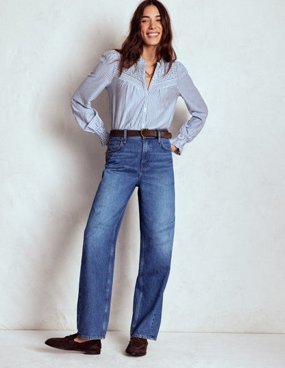 Smocked Yoke Jersey Shirt-Forever Blue and Ivory Stripe-5