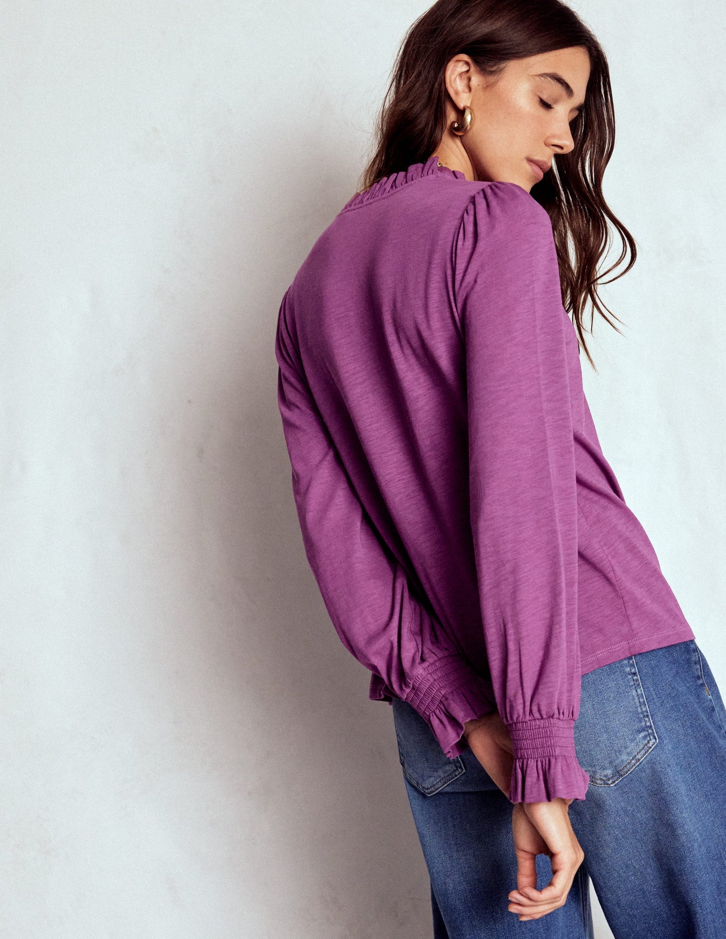 Smocked Yoke Jersey Shirt-Amethyst