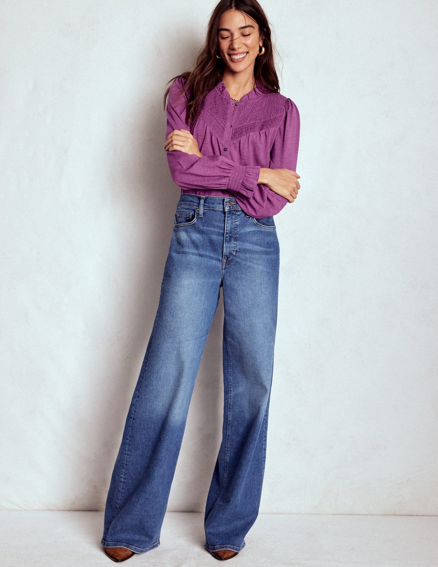 Smocked Yoke Jersey Shirt-Amethyst