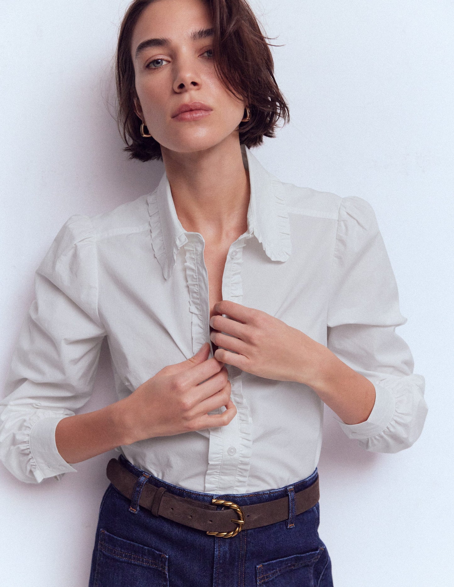 Cara Cotton Shirt-White Ruffle