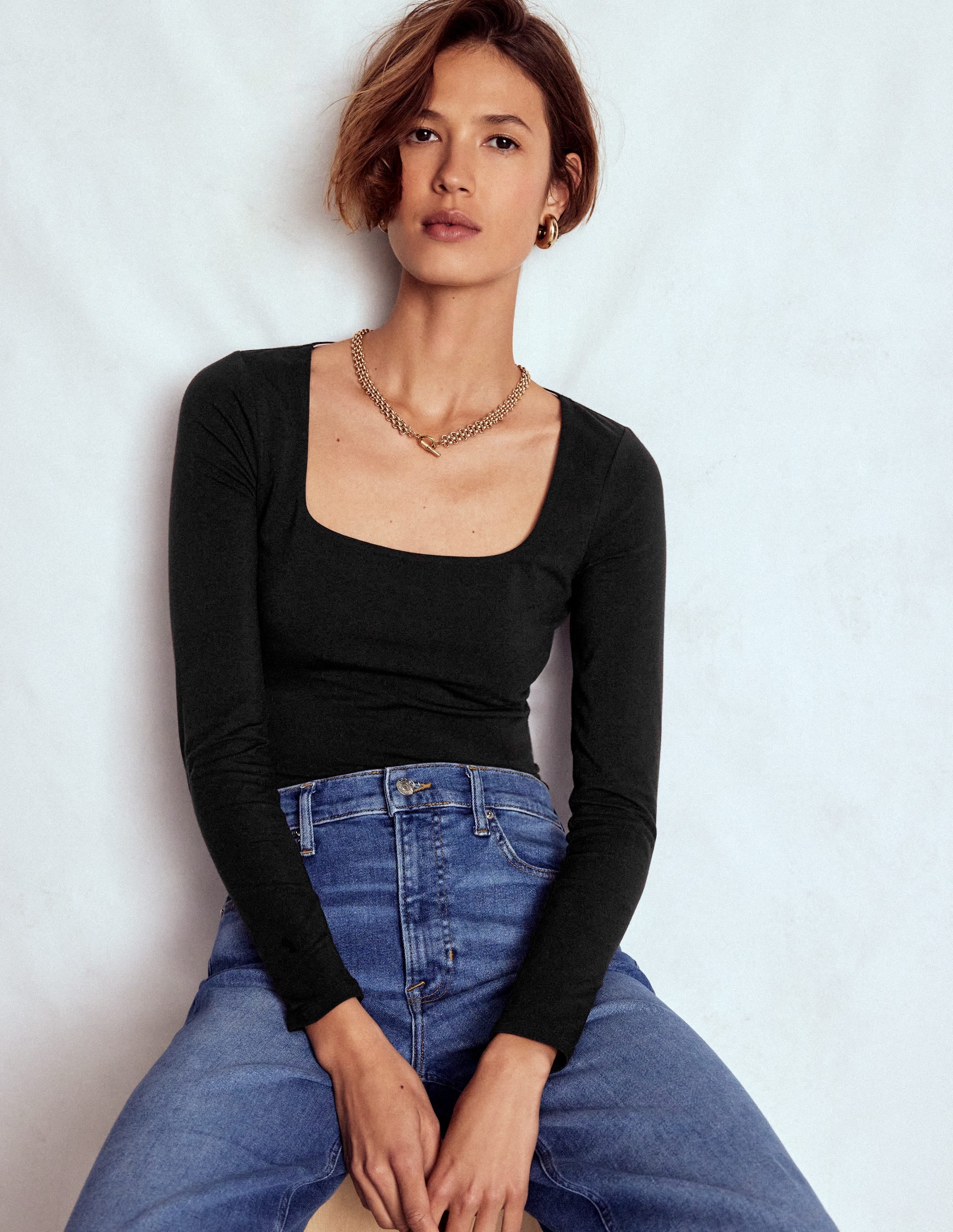 Double Layer Square Neck Top-Black - Image 1