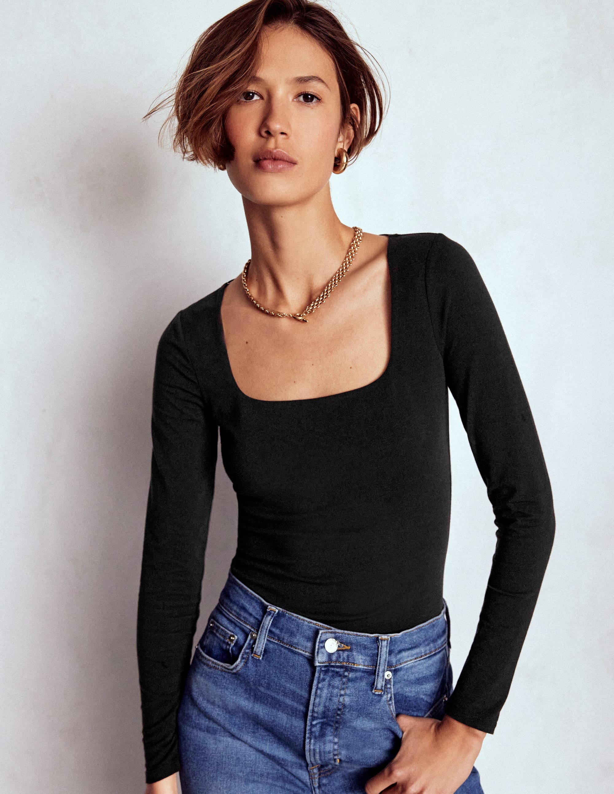 Double Layer Square Neck Top-Black - Image 5