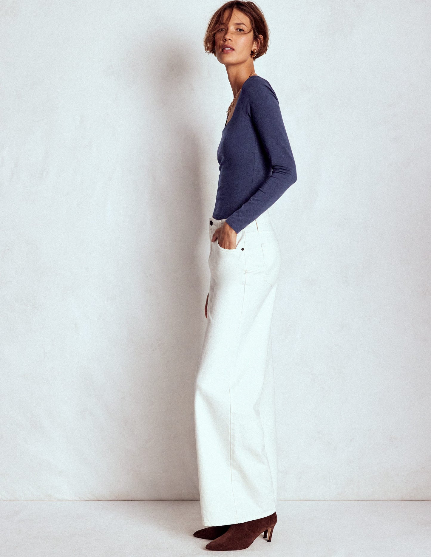 Double Layer Square Neck Top-Navy