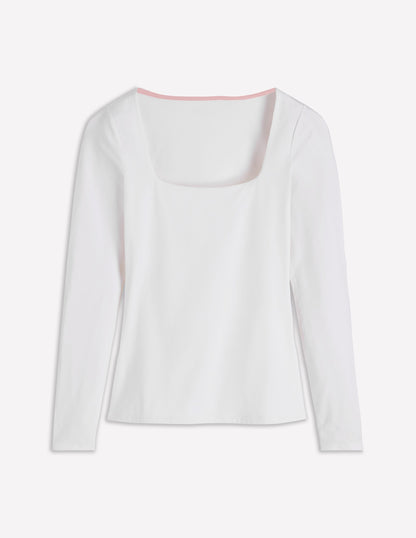 Double Layer Square Neck Top-White-5
