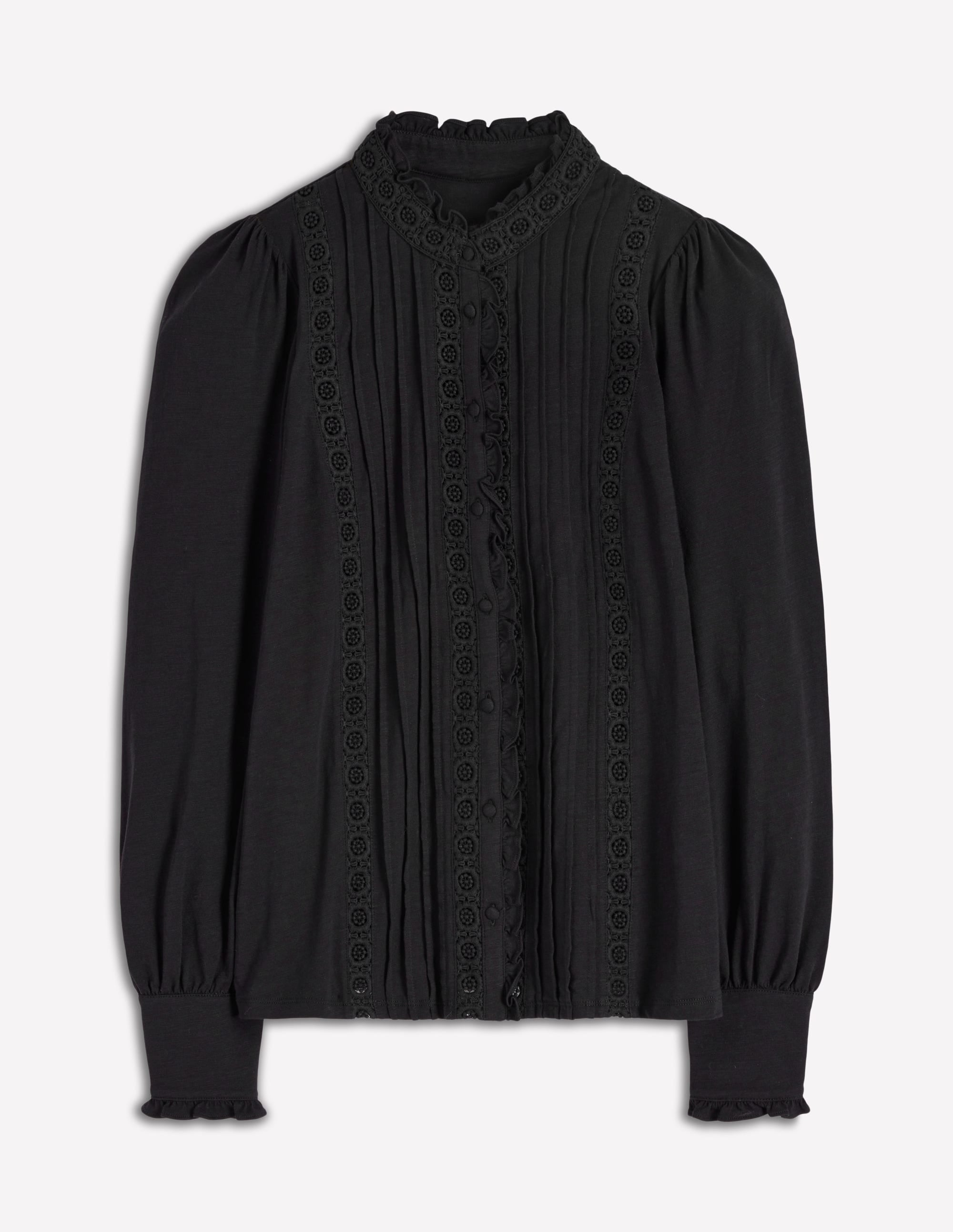 Lace Detail Jersey Shirt-Black - Image 5