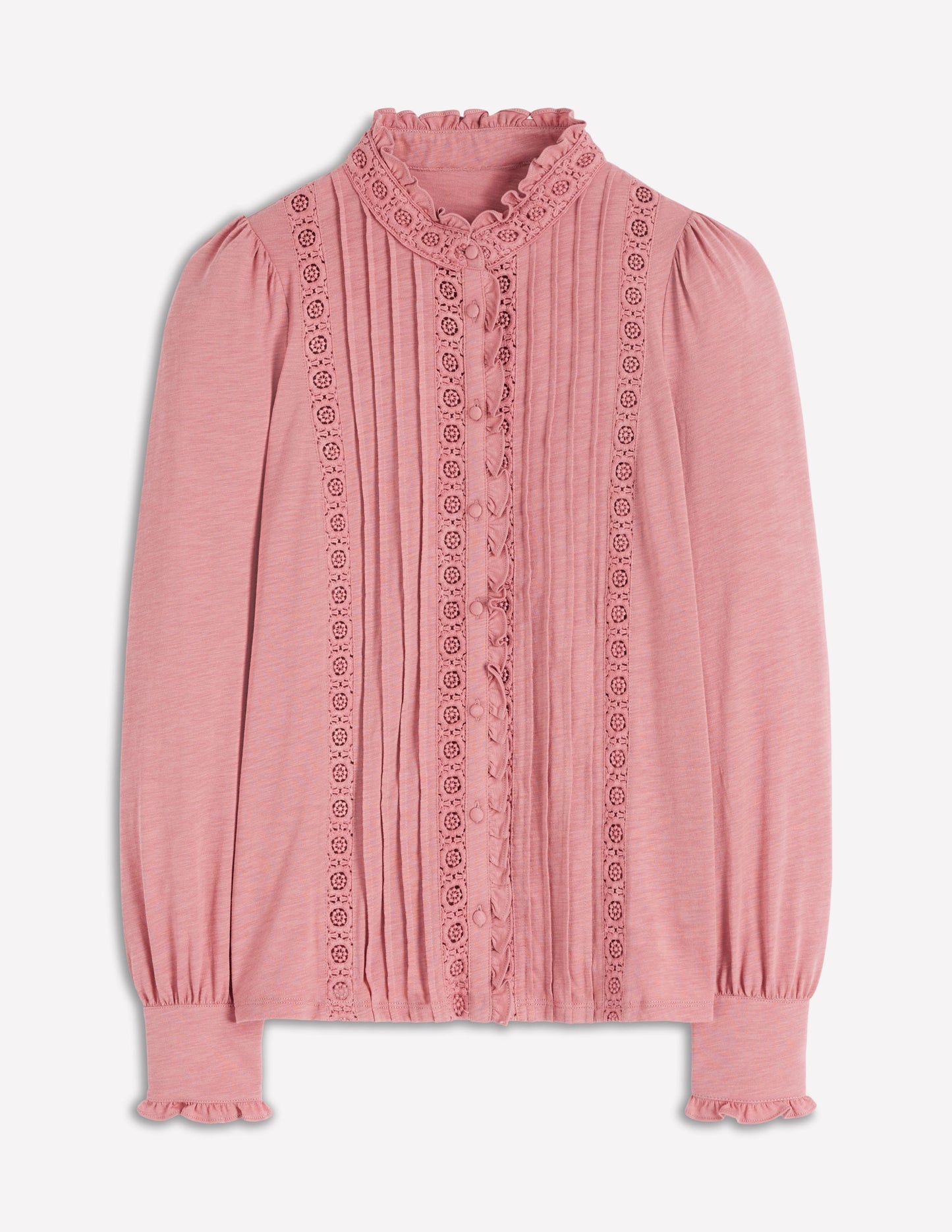 Lace Detail Jersey Shirt-Vintage Rose