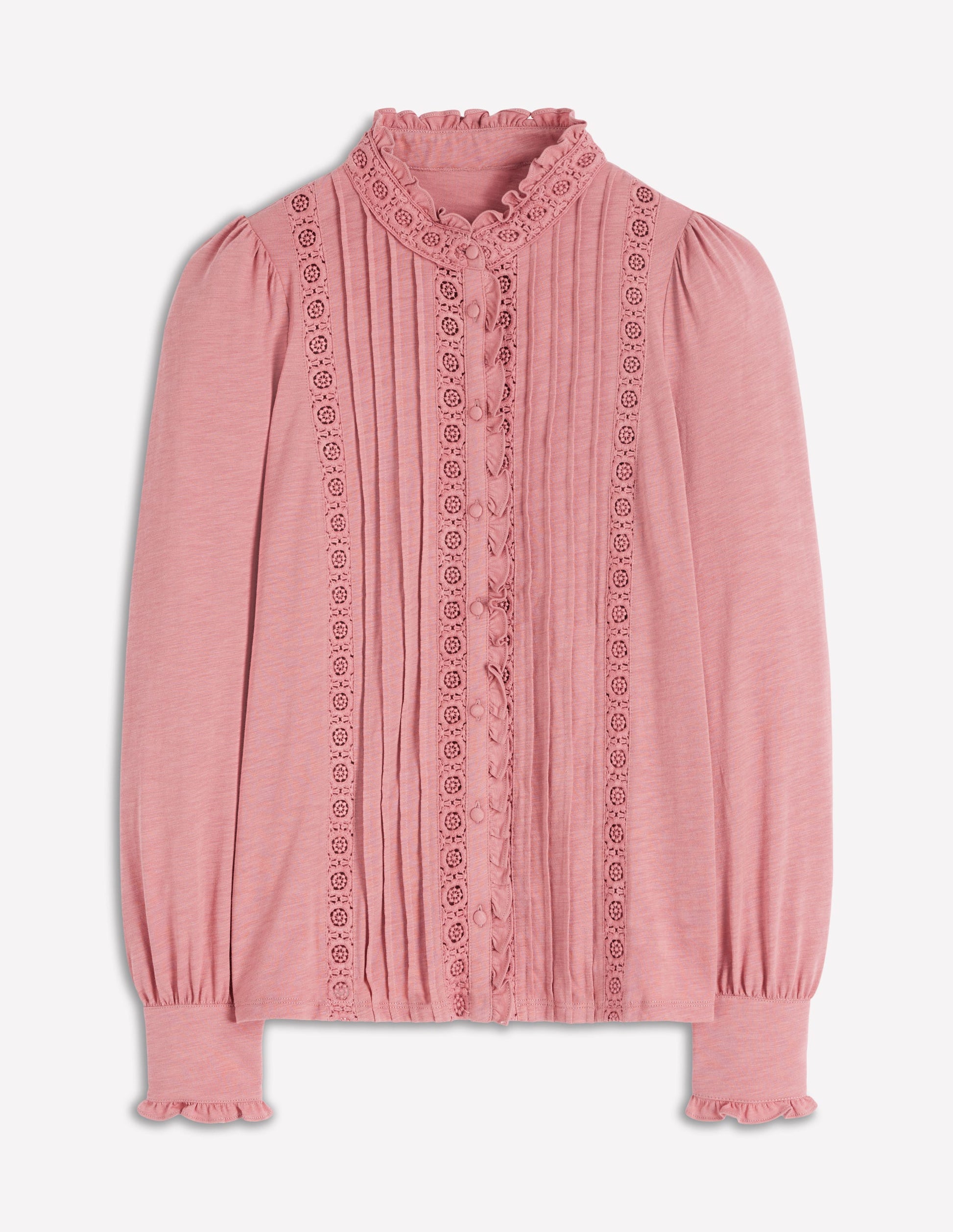 Lace Detail Jersey Shirt-Vintage Rose-6