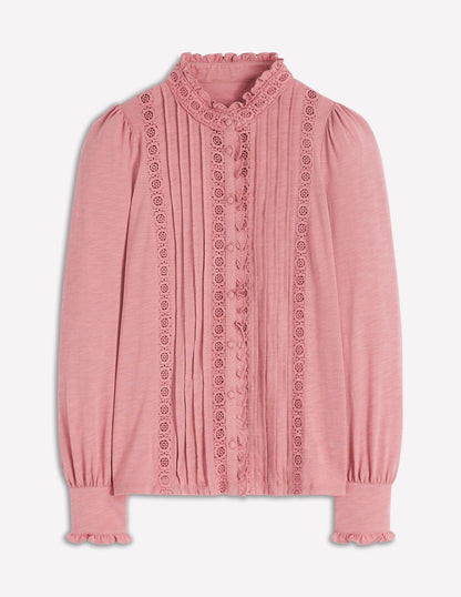 Lace Detail Jersey Shirt-Vintage Rose-6