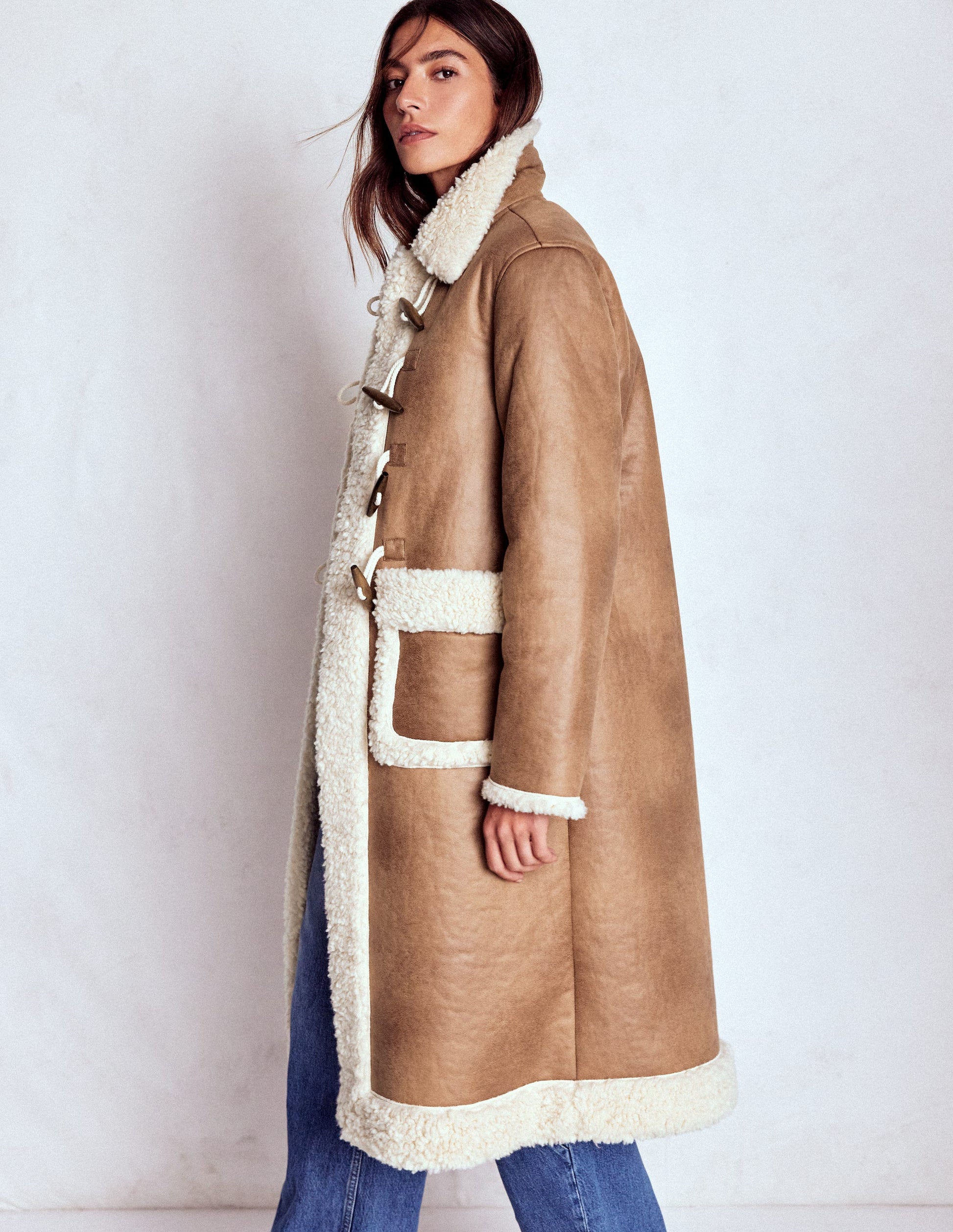 Shearling Duffle Coat-Camel, Natural Borg-2