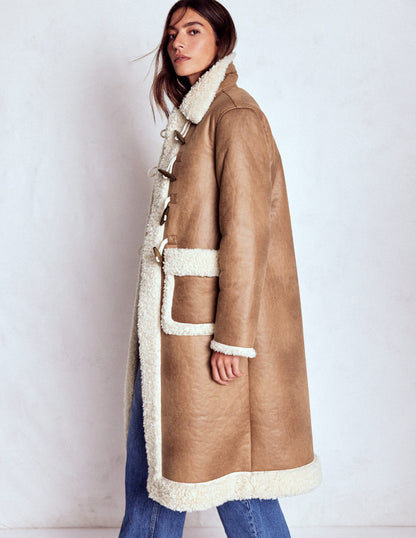 Shearling Duffle Coat-Camel, Natural Borg-2