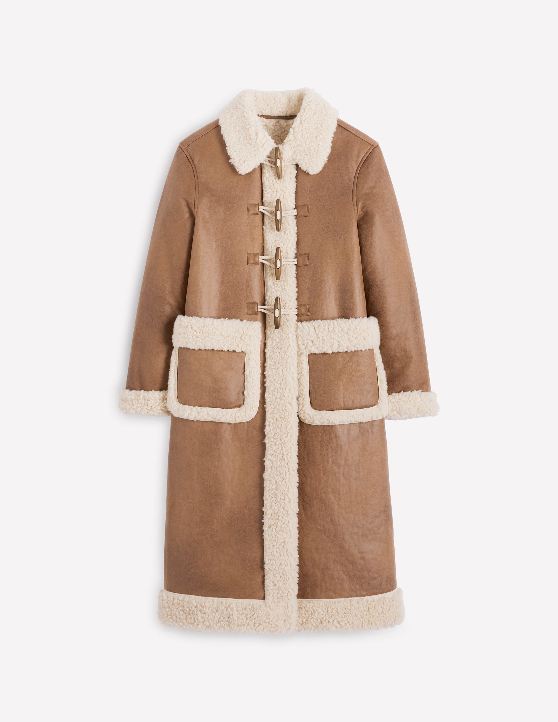 Shearling Duffle Coat-Camel, Natural Borg-7