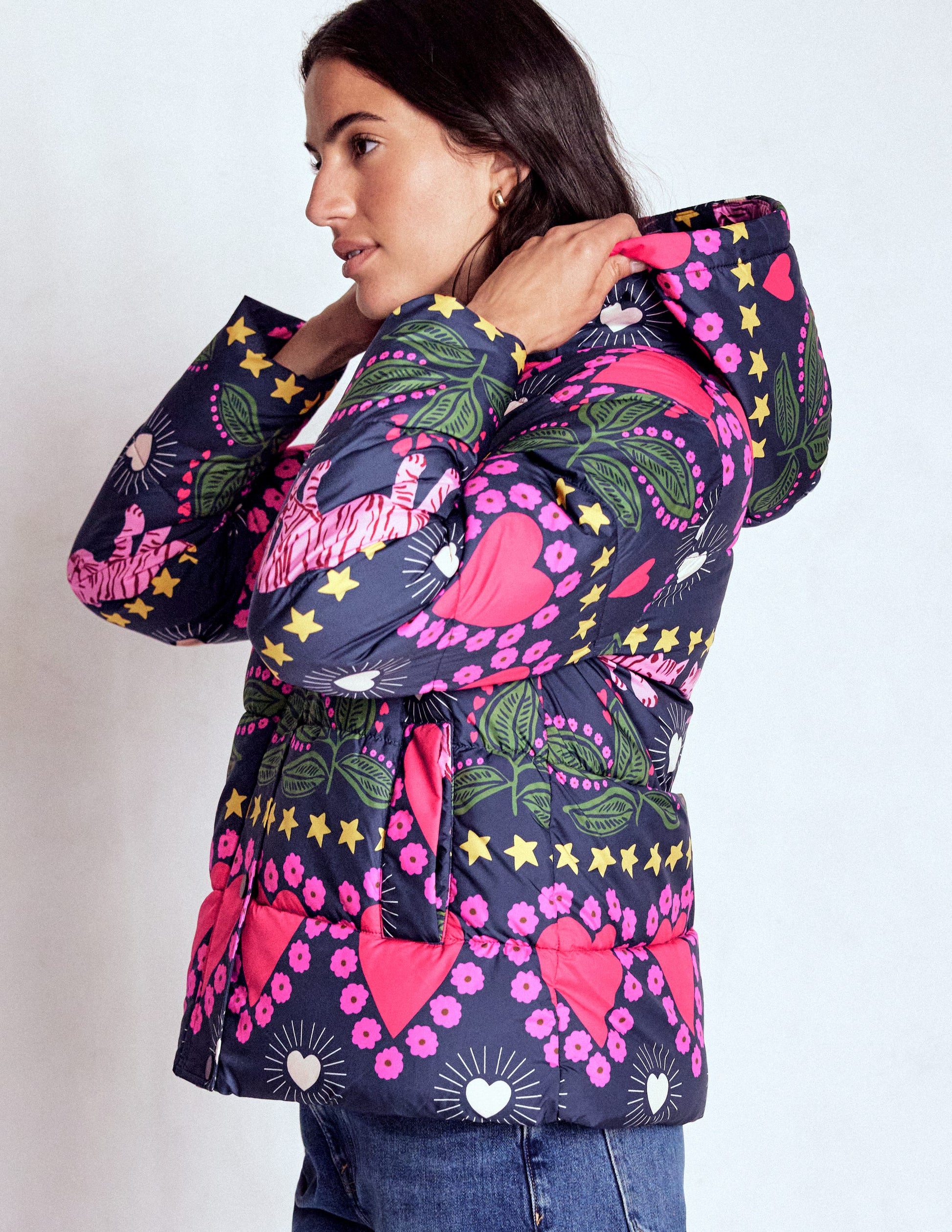 Padded Puffer Coat-French Navy, Embellished Tiger-1