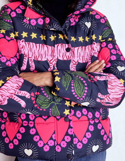 Padded Puffer Coat-French Navy, Embellished Tiger-2