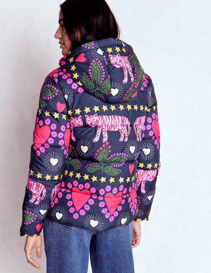 Padded Puffer Coat-French Navy, Embellished Tiger-3