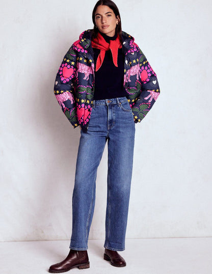 Padded Puffer Coat-French Navy, Embellished Tiger-4