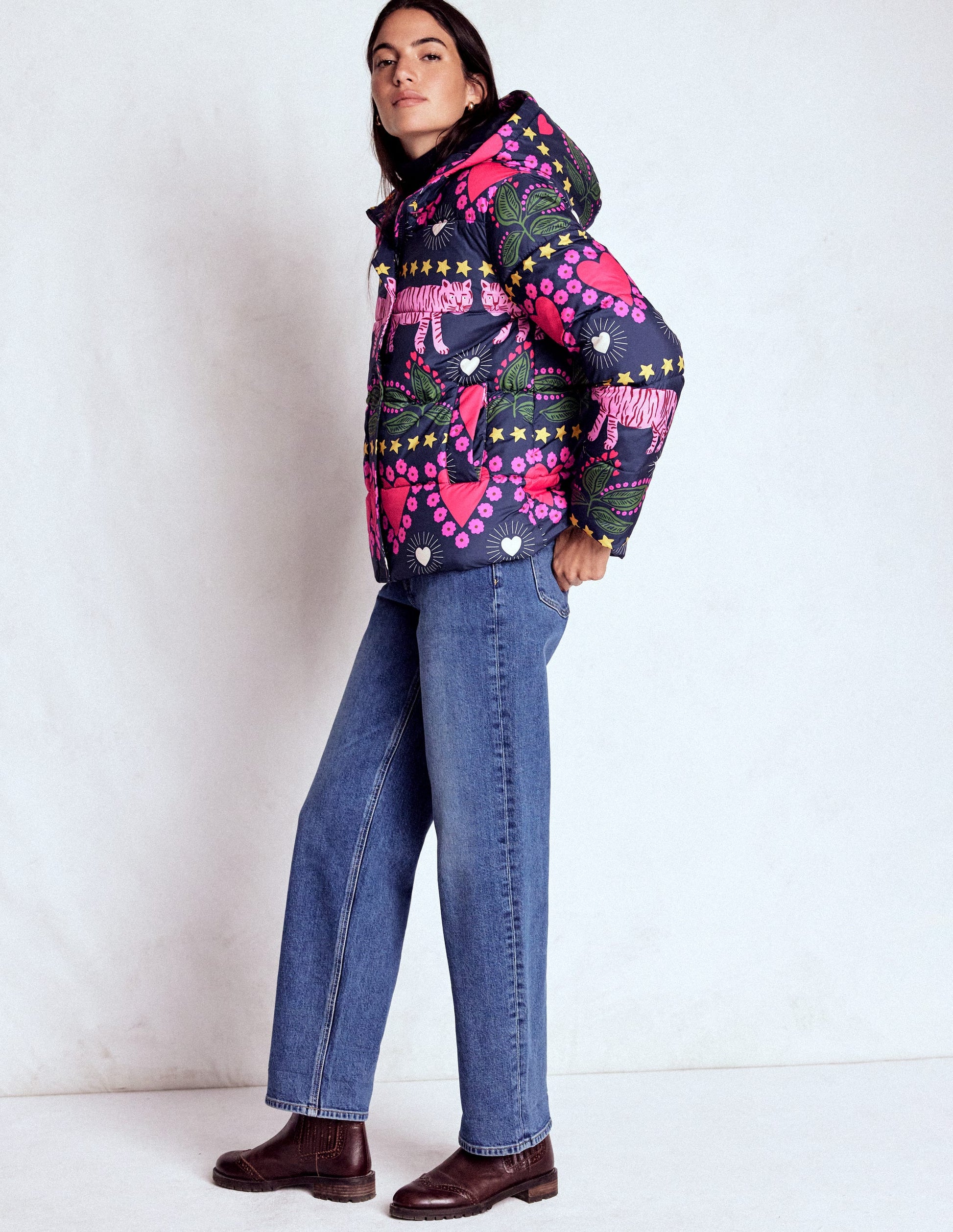 Padded Puffer Coat-French Navy, Embellished Tiger-5