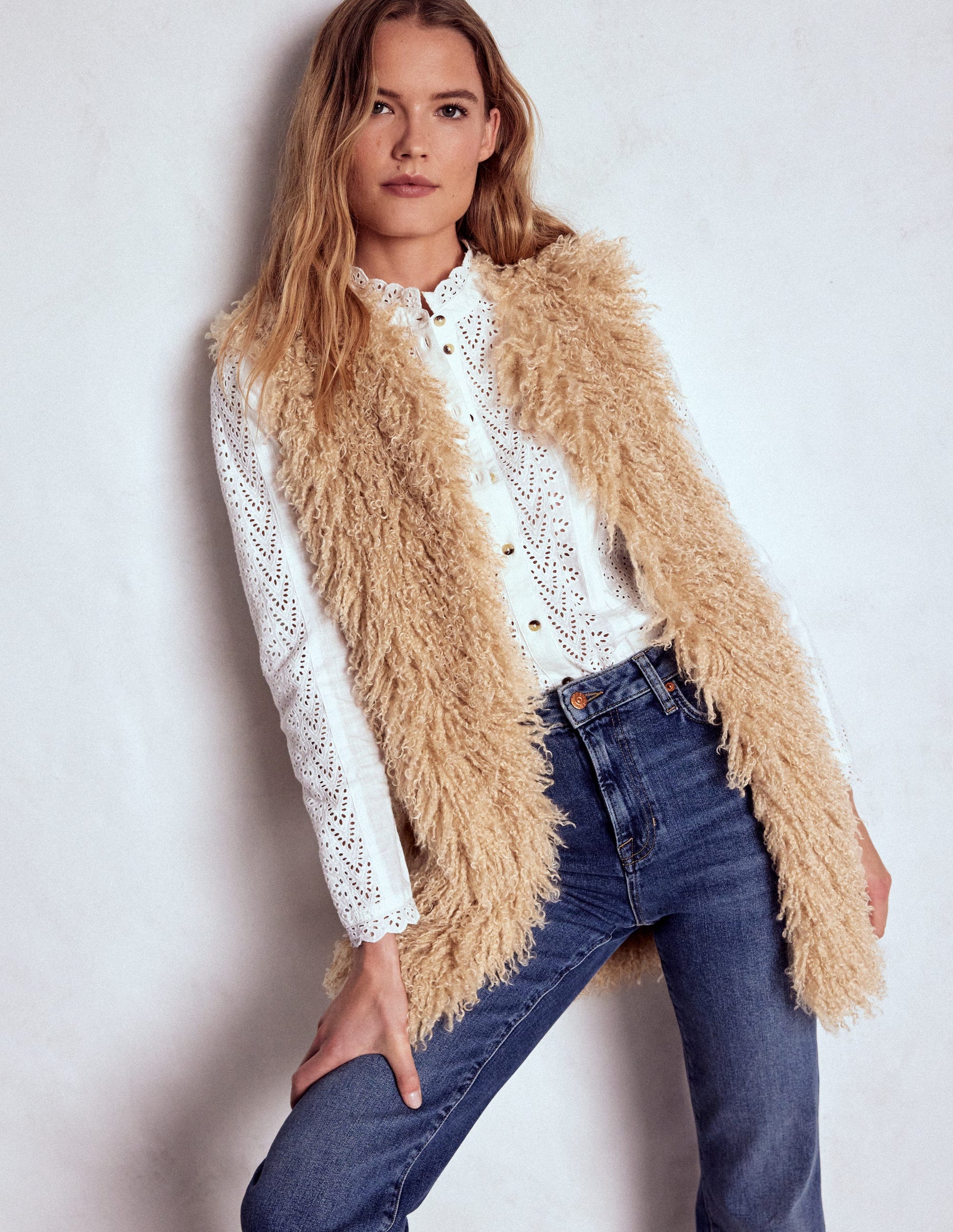 Faux Fur Long Gilet-Sand Dune, Fur-2