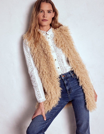 Faux Fur Long Gilet-Sand Dune, Fur-2