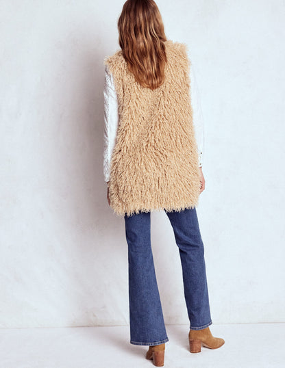 Faux Fur Long Gilet-Sand Dune, Fur-4