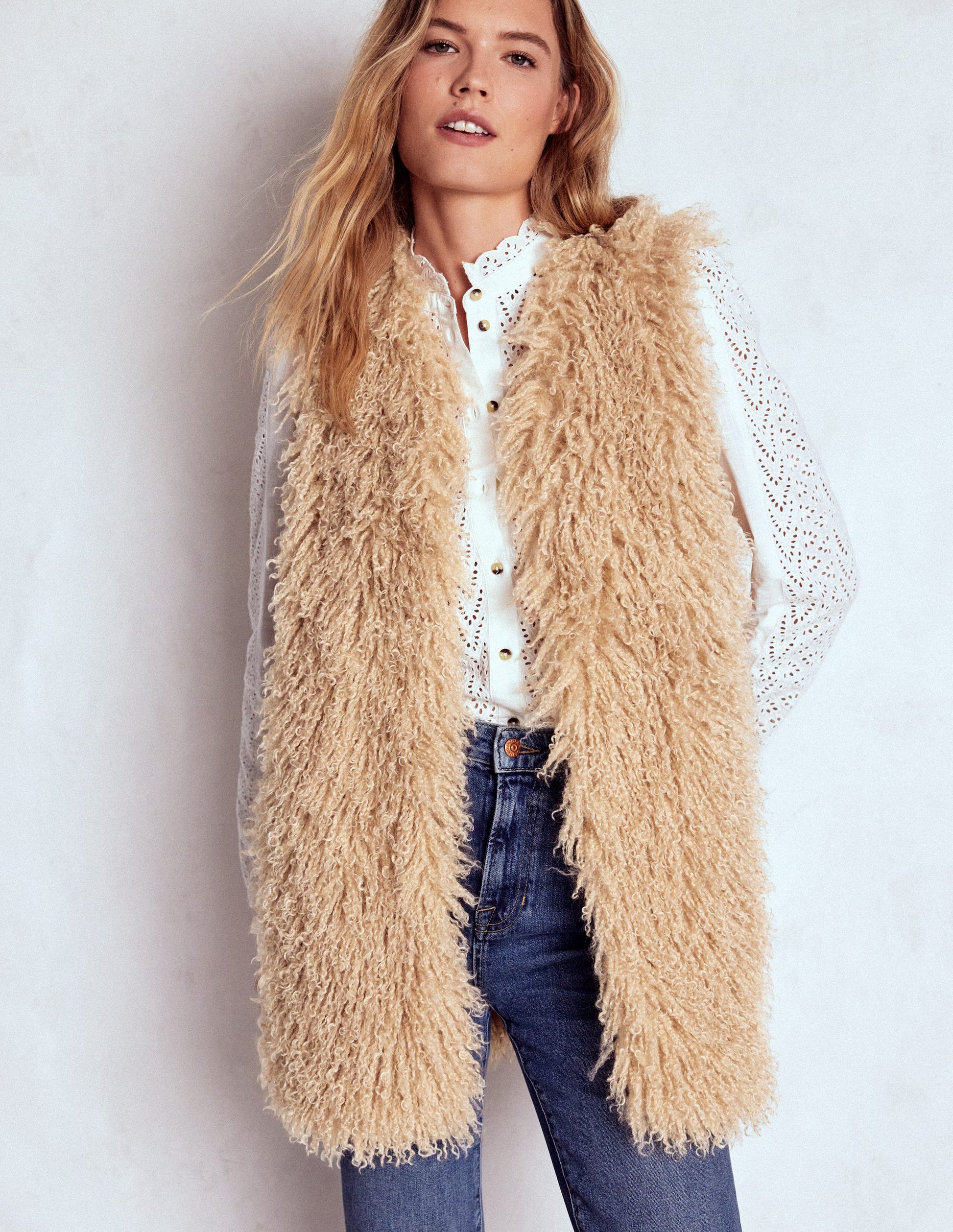 Faux Fur Long Gilet-Sand Dune, Fur-7