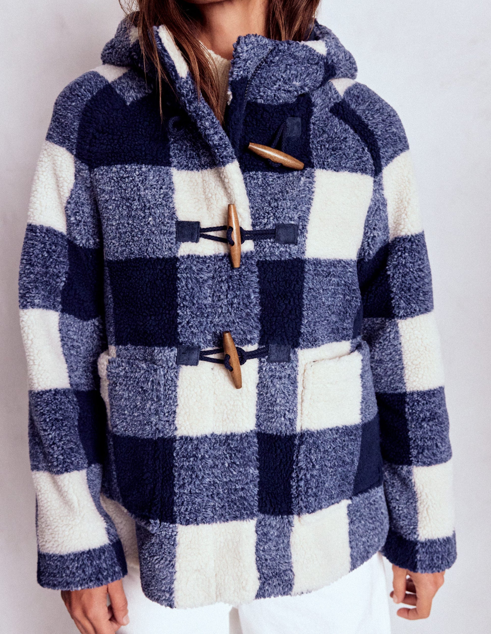 Borg Duffle Coat-College Navy Gingham-6