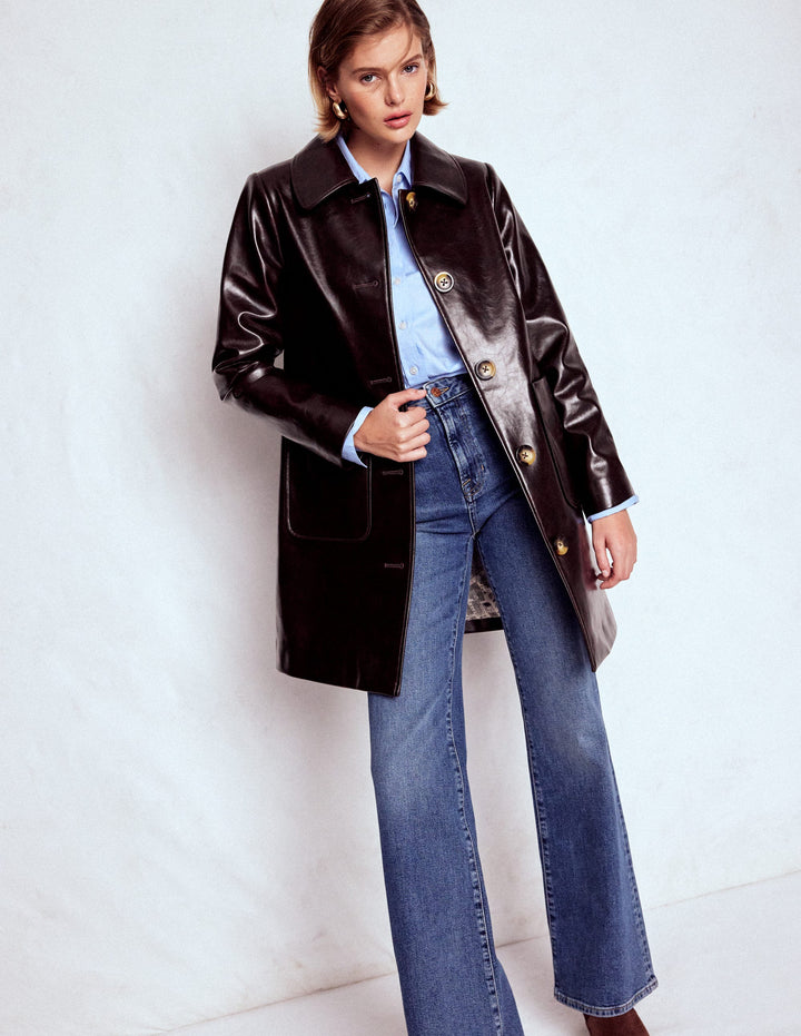 Carlisle Faux Leather Coat-Dark Cherry