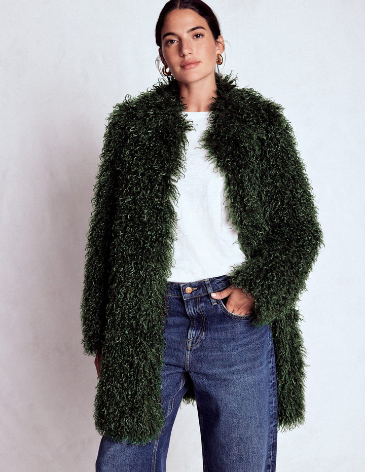 Faux Fur Coat-Kale Leaf, Faux Fur
