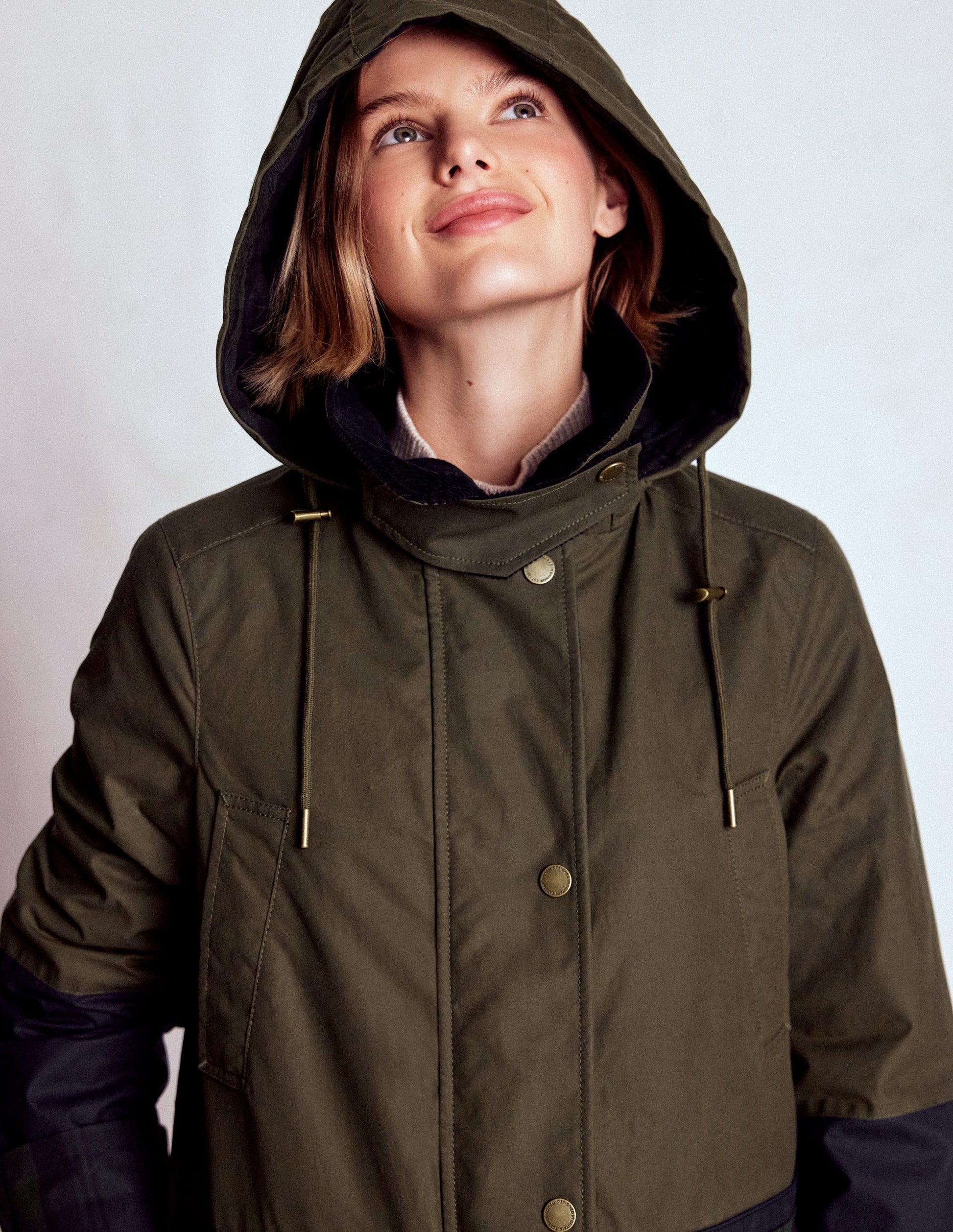 Longline Wax Coat-Navy Khaki Colourblock-4