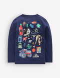 Front & Back Printed T-shirt-College Navy Random Things
