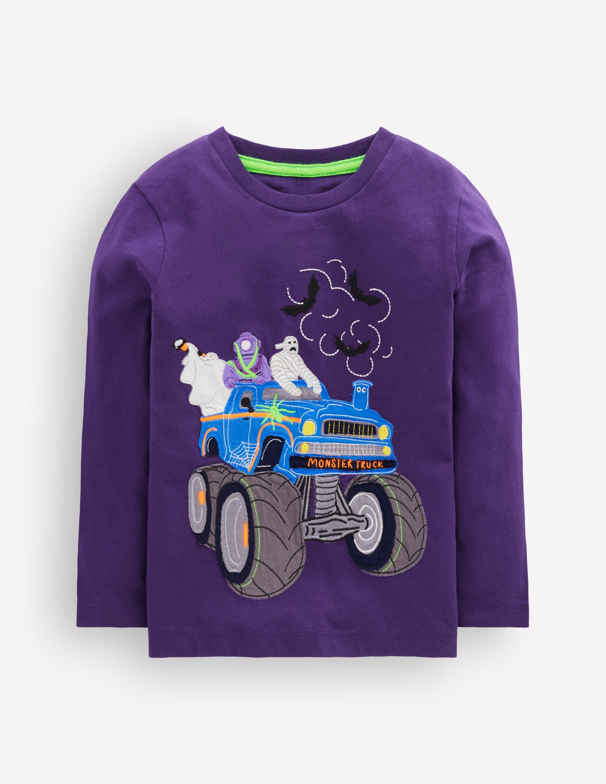 Long Sleeve Appliqué T-shirt-Halloween Monster Truck-2