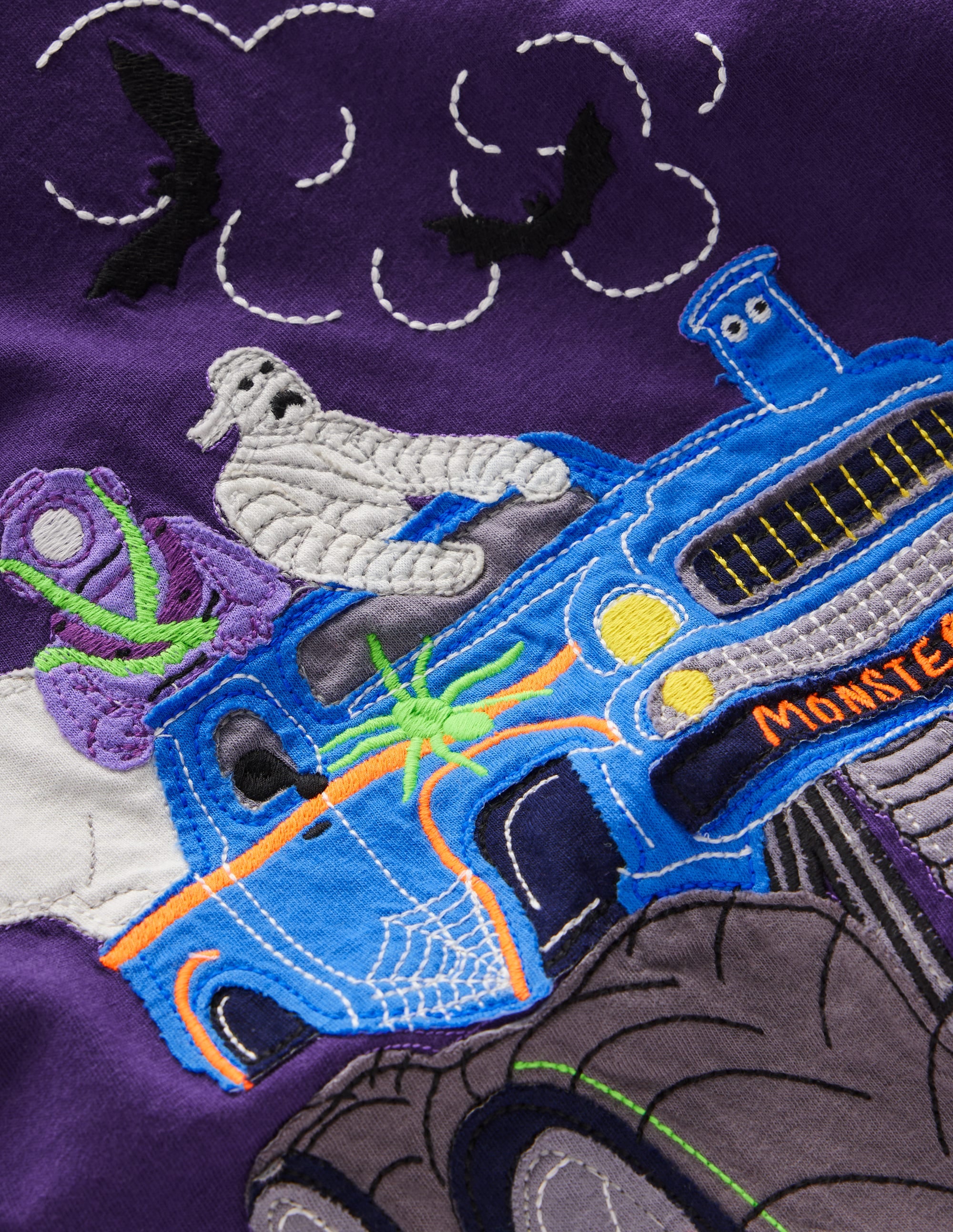 Long Sleeve Appliqué T-shirt-Halloween Monster Truck - Image 4