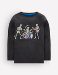 Long Sleeve Glow T-shirt-Shadow Grey, Skeleton Band