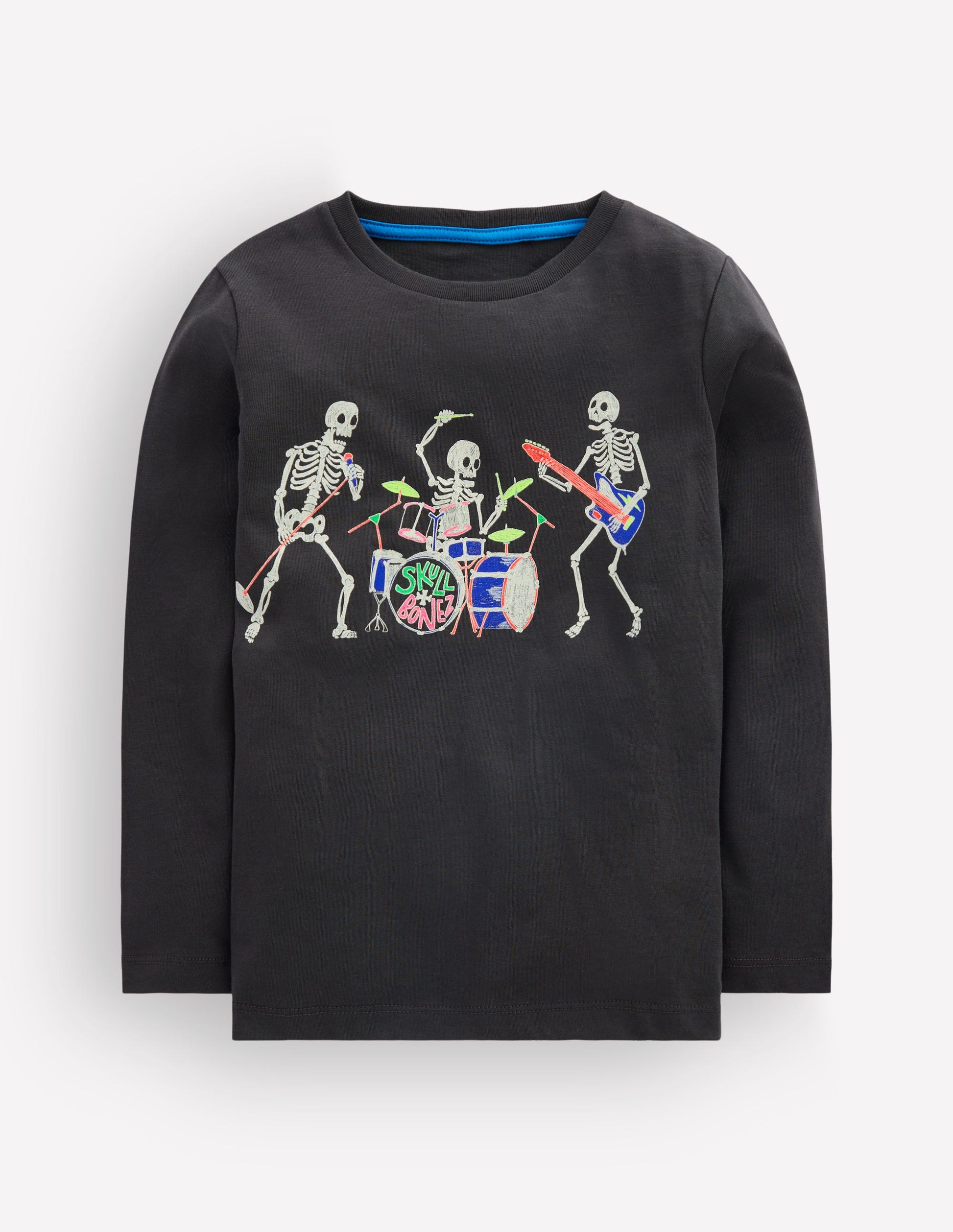 Long Sleeve Glow T-shirt-Shadow Grey, Skeleton Band-1
