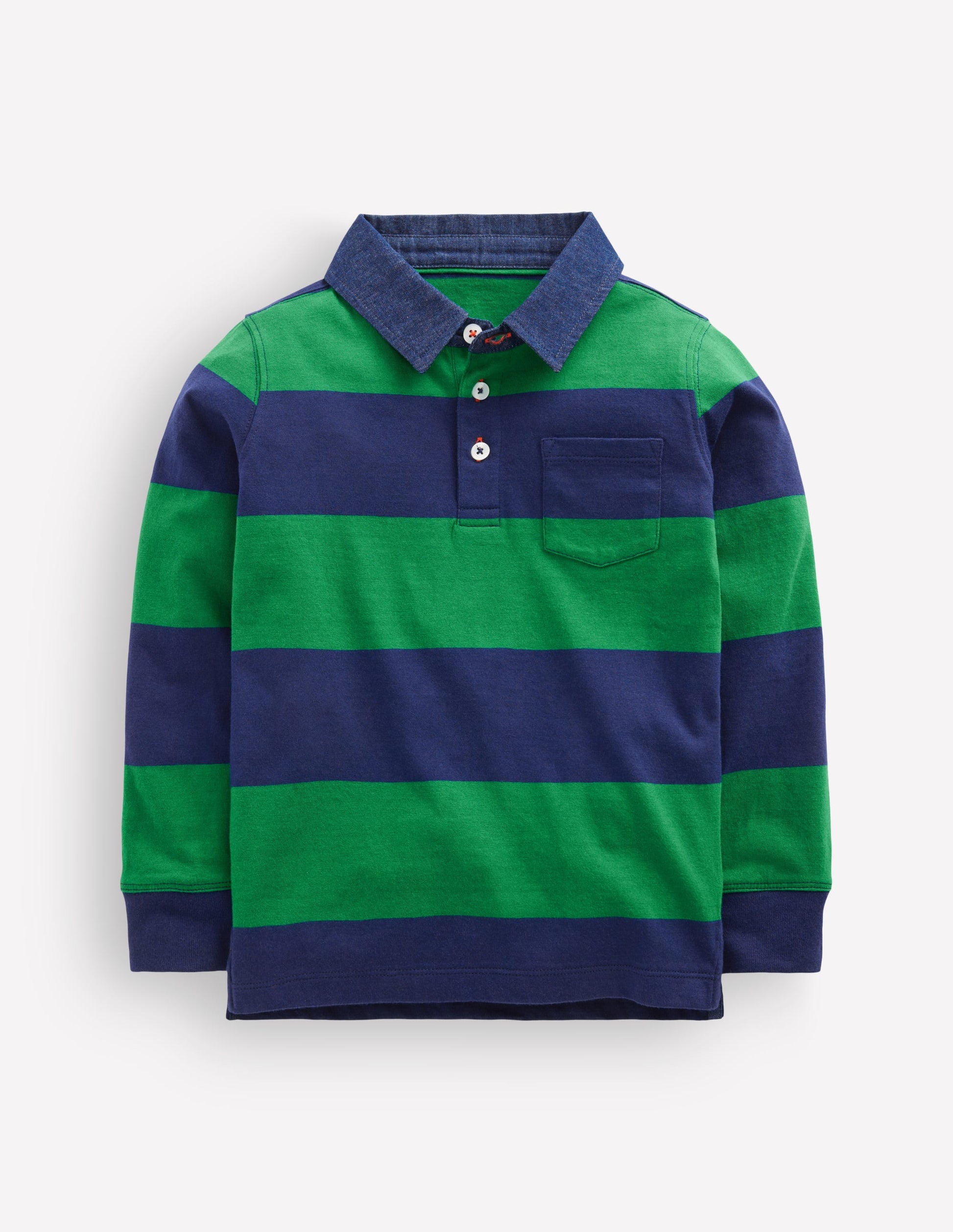 Long Sleeve Smart Polo Shirt-College Navy / Fresh Green-2