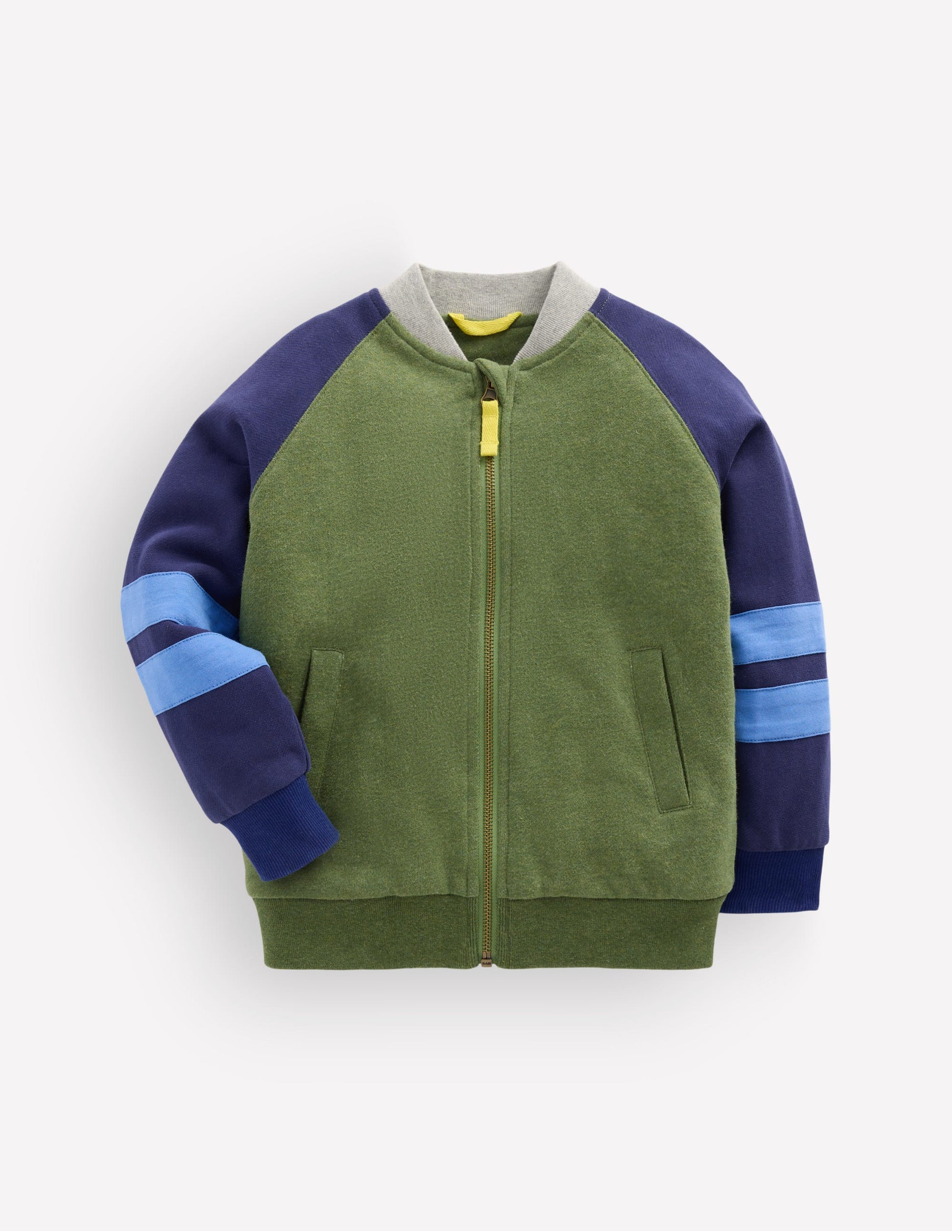 Fleece Lined Bomber Jacket-Green / Blue Colourblock-1