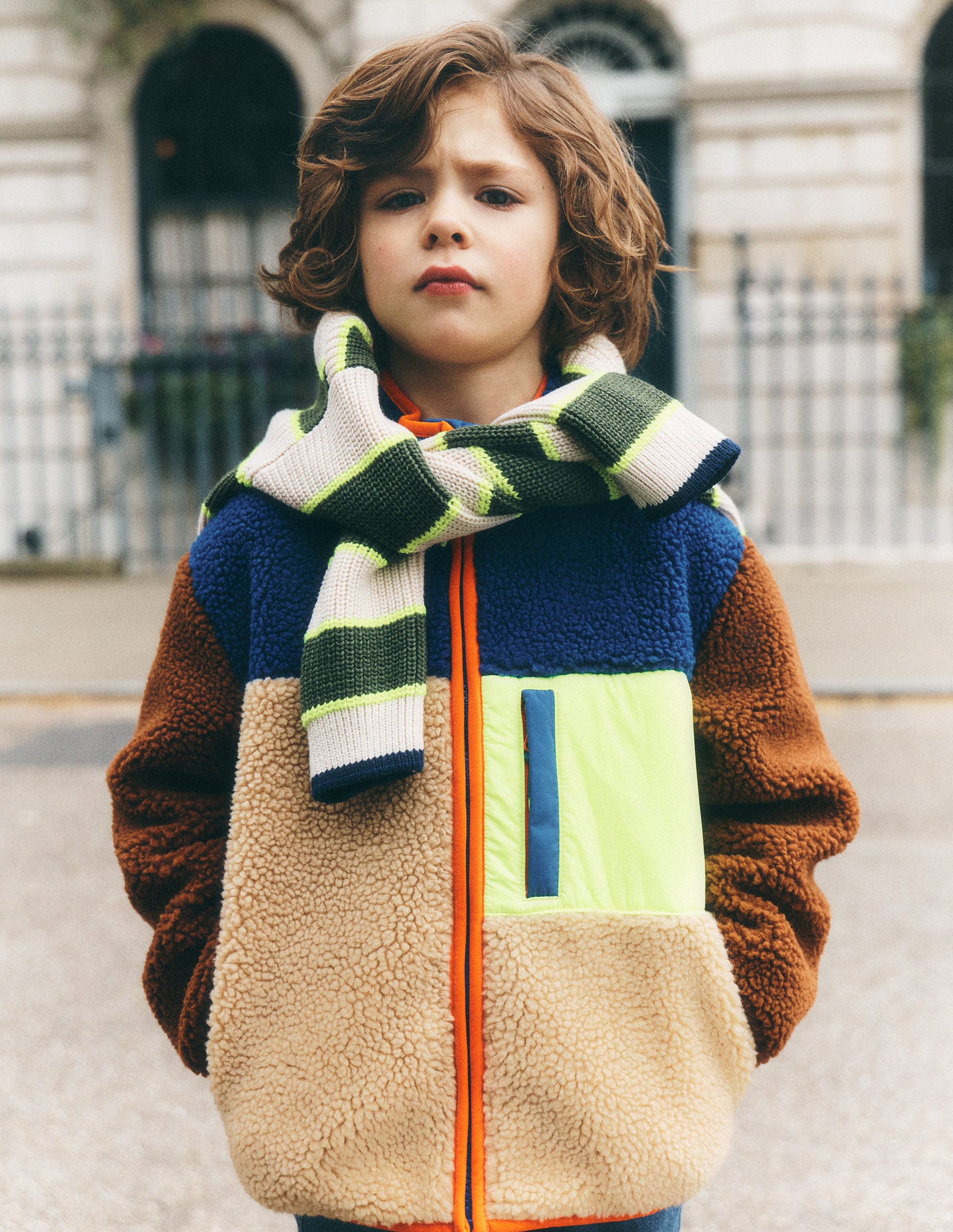 Cosy Colour Block Borg Jacket-Borg Yellow Colourblock-1