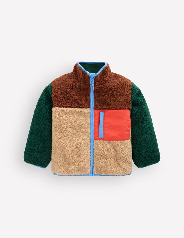 Cosy Colour Block Borg Jacket-Borg Colourblock