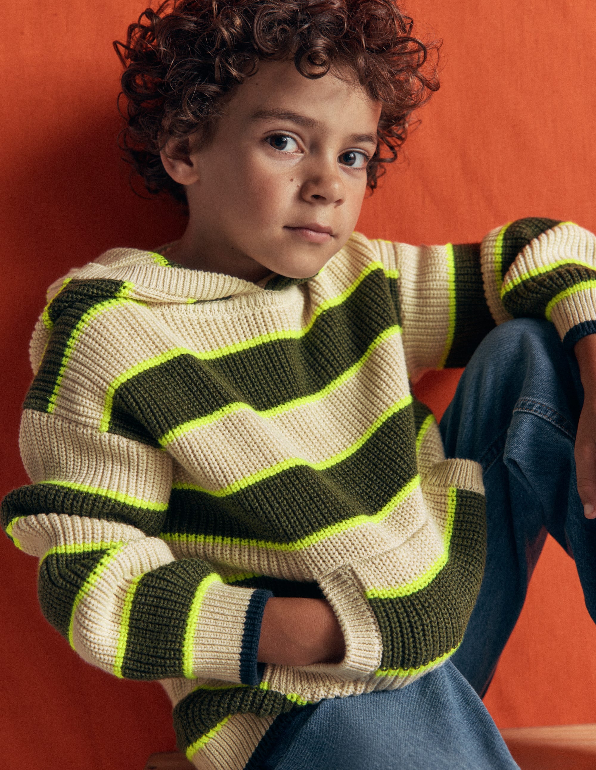 Chunky Cotton Hoodie-Oatmeal/Green Stripe - Image 1