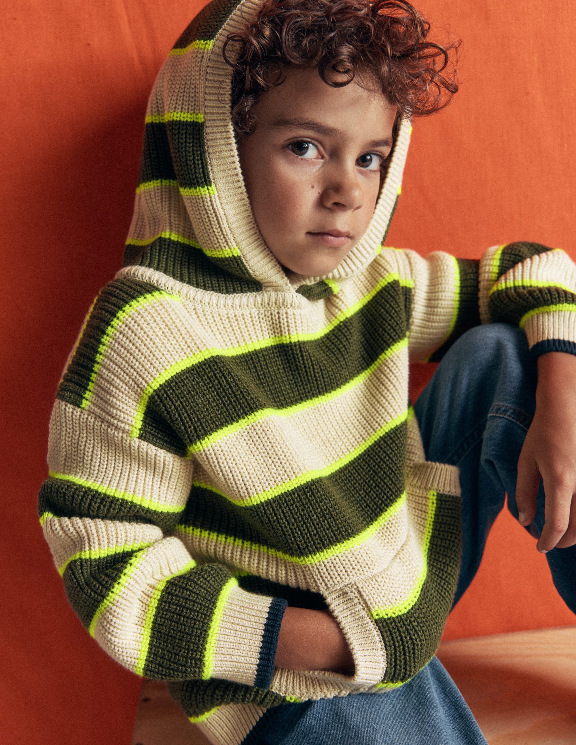 Chunky Cotton Hoodie-Oatmeal/Green Stripe - Image 3
