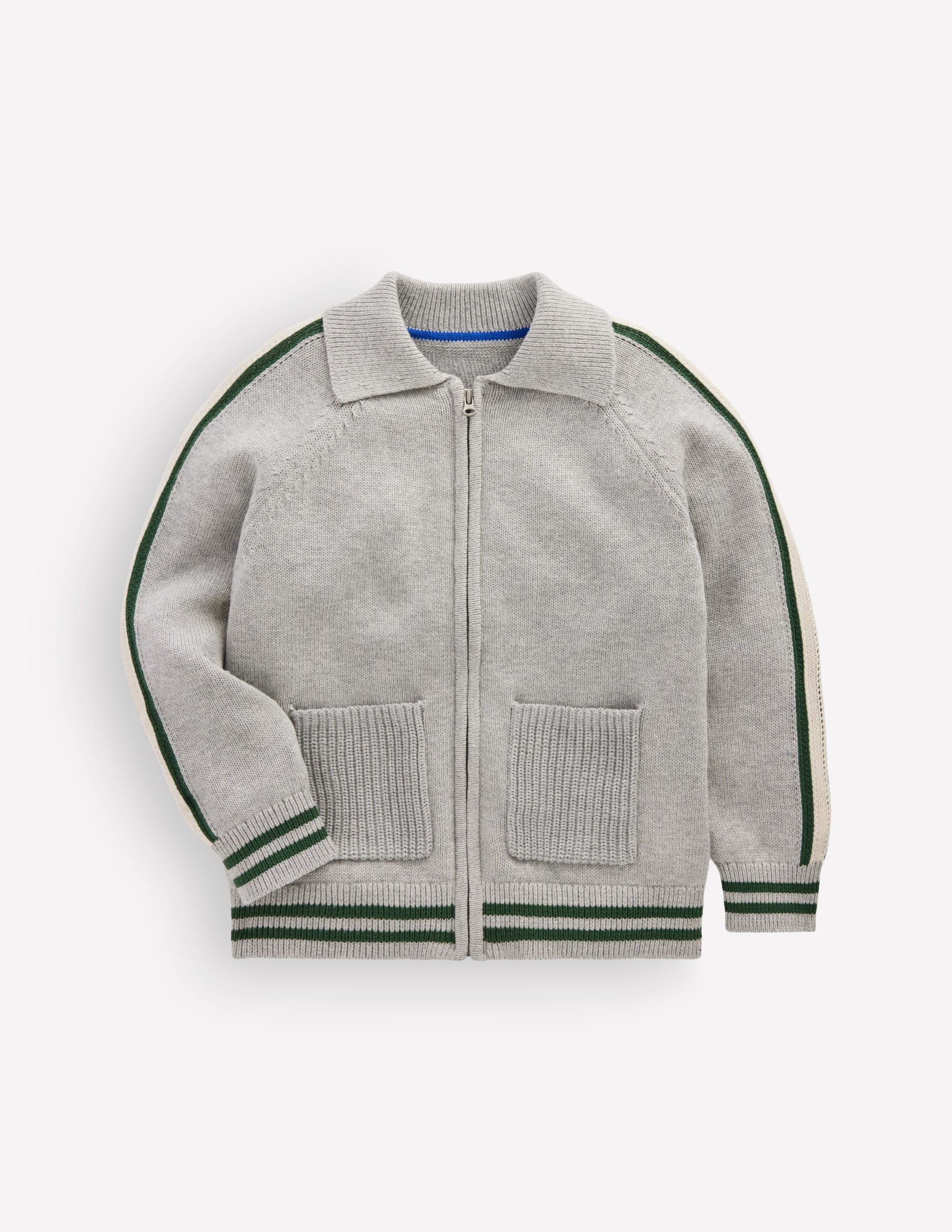 Varsity Zip-through Jumper-Grey Marl-3