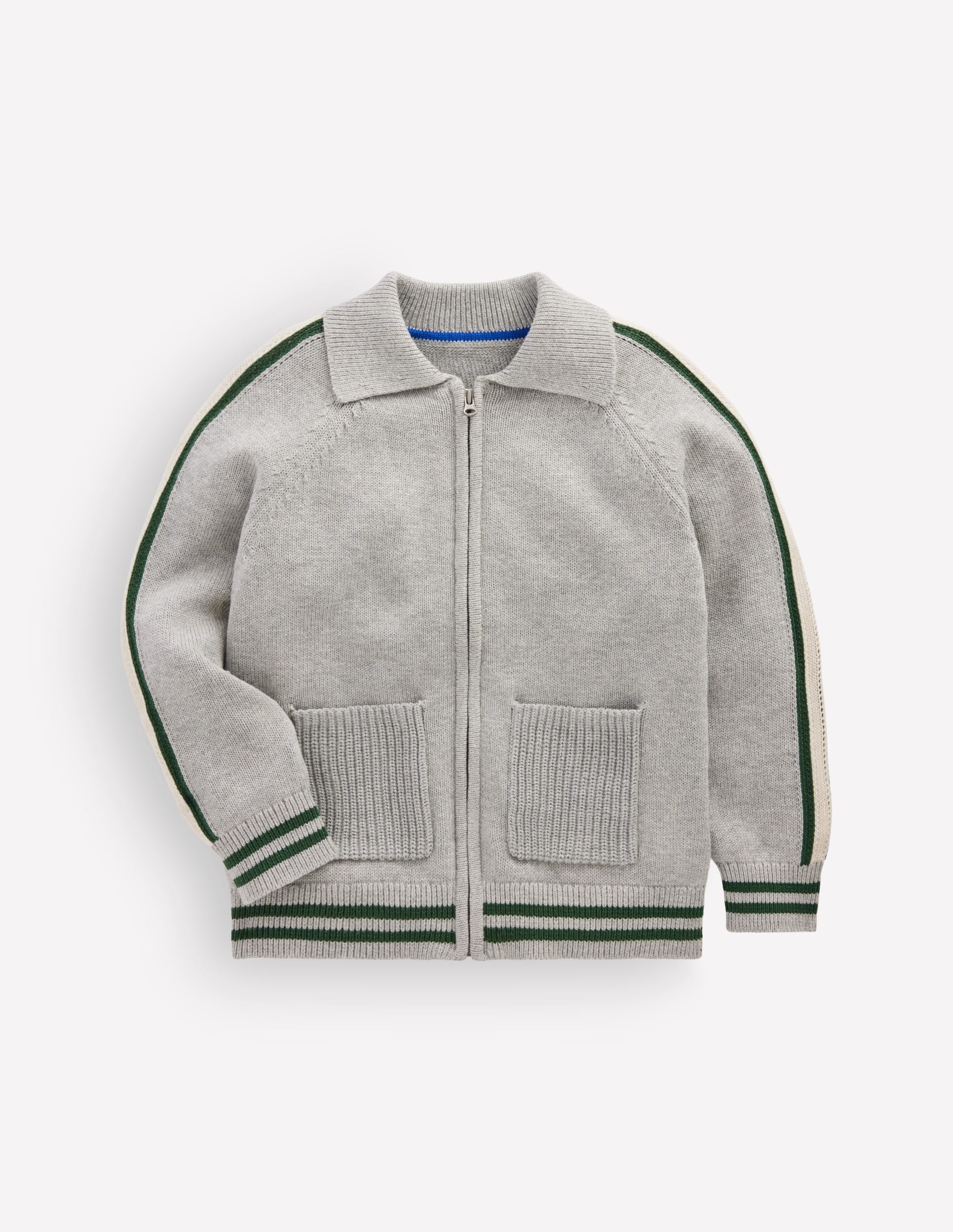 Varsity Zip-through Jumper-Grey Marl - Image 3