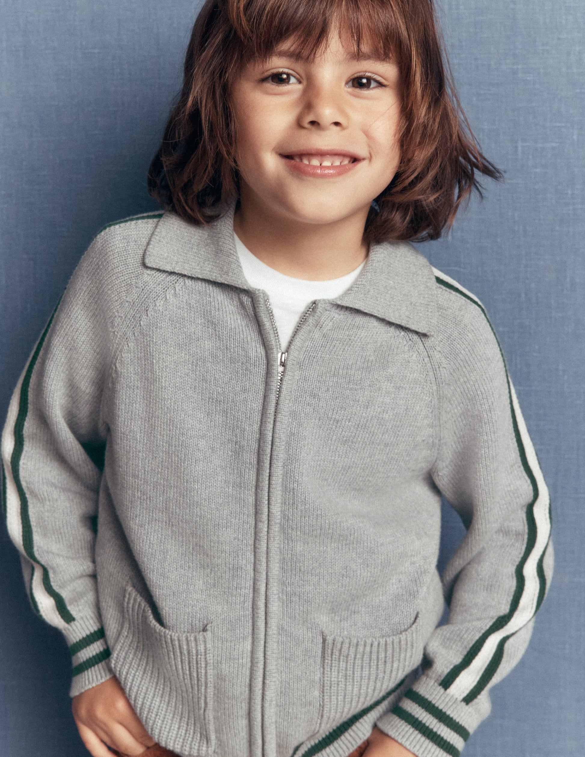 Varsity Zip-through Jumper-Grey Marl-1
