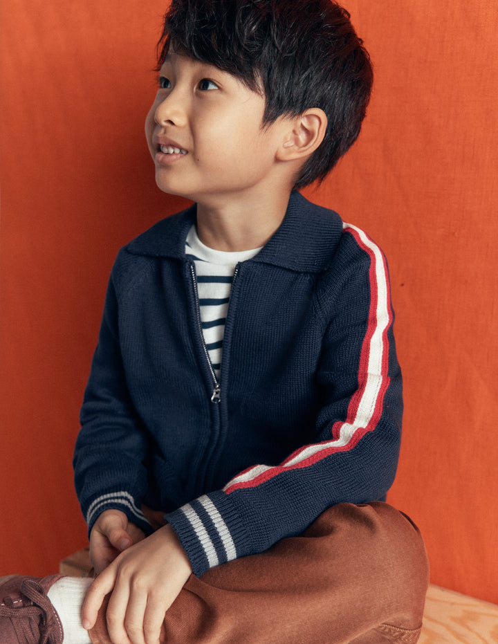 Smart Zip-through Jumper-Navy Marl