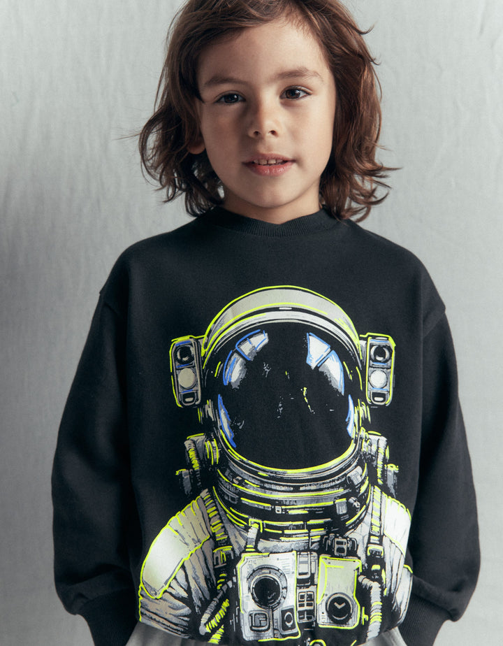Glow-In-The-Dark Sweatshirt-Shadow Grey Spaceman