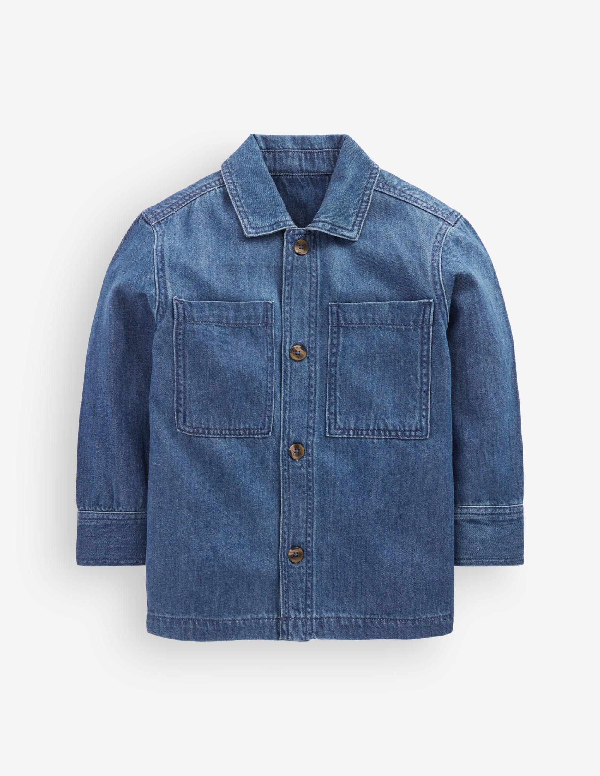 Cotton Front Pocket Overshirt-Mid Denim - Image 3