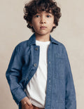 Cotton Front Pocket Overshirt-Mid Denim