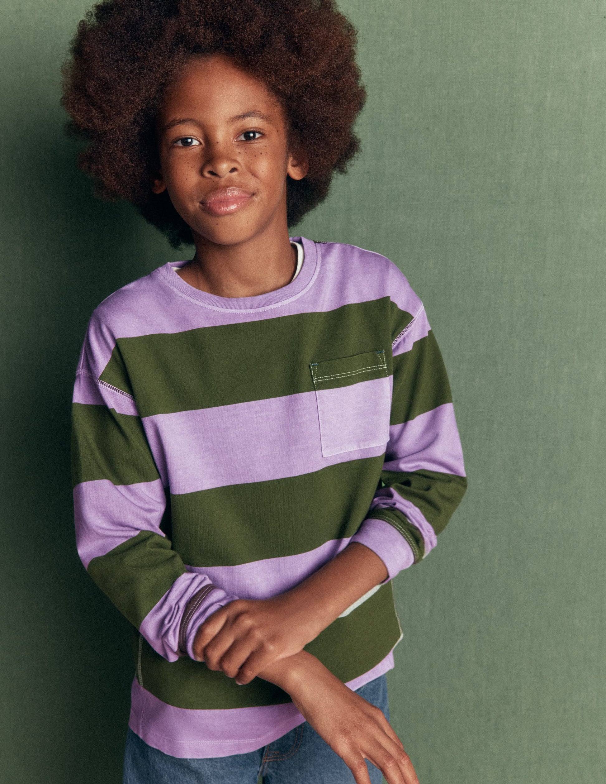 Long Sleeve Garment Dye Tee-Brunswick Green/Floral Purple-1