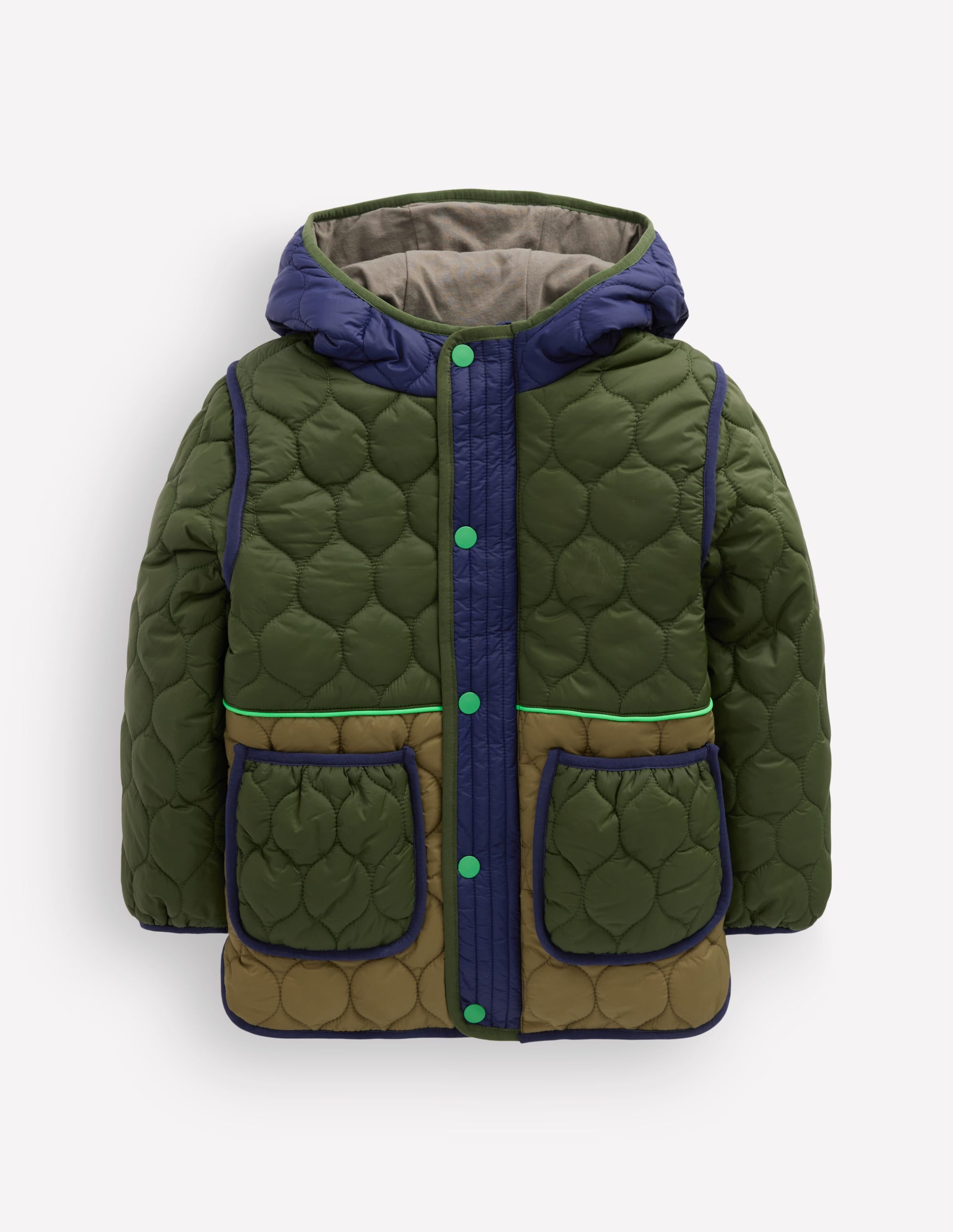 Quilted Coat-Khaki Colourblock - Image 5