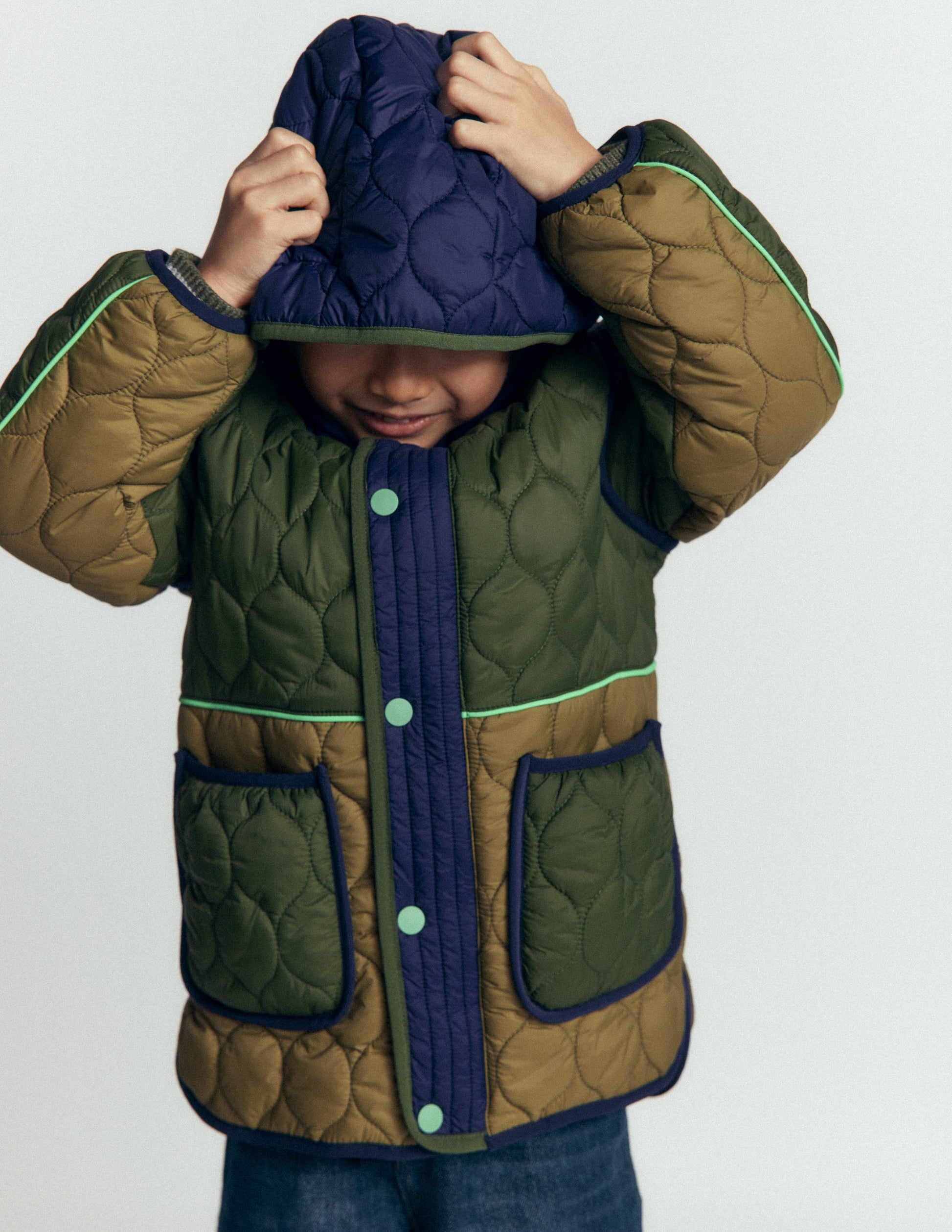Quilted Coat-Khaki Colourblock-3
