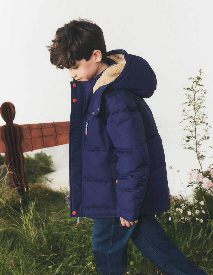 Borg Lined Puffer Coat-College Navy